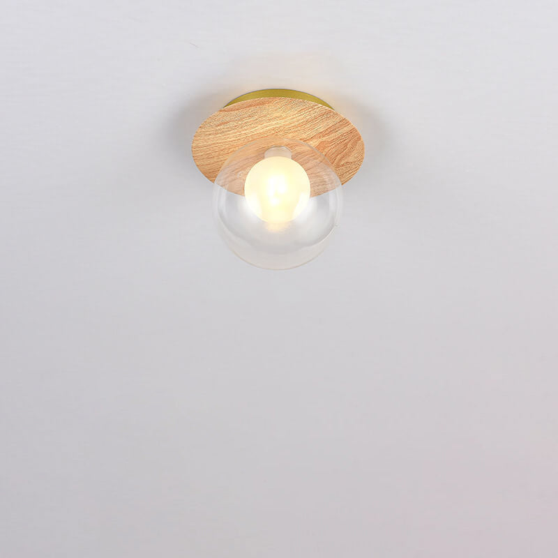 Garduru Minimalistische Deckenleuchte | Glas & Holzoptik | Semi-Flush-Mount | Japanisches Design