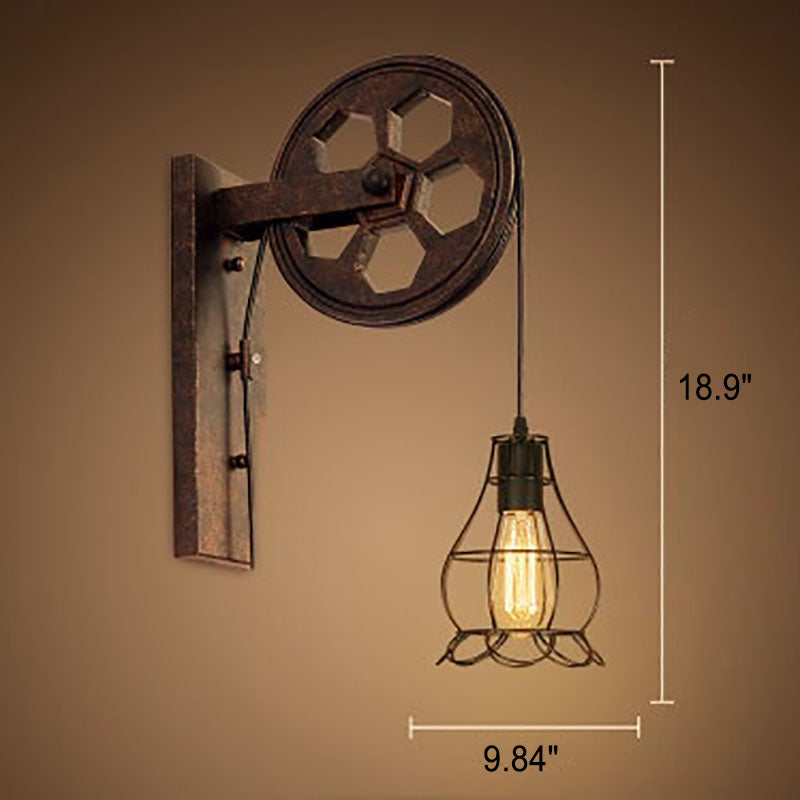 Garduru Vintage Industrielle Wandlampe | Mit Seilzug | 1-flammig | Retro Design