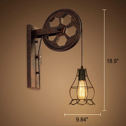 Garduru Vintage Industrielle Wandlampe | Mit Seilzug | 1-flammig | Retro Design