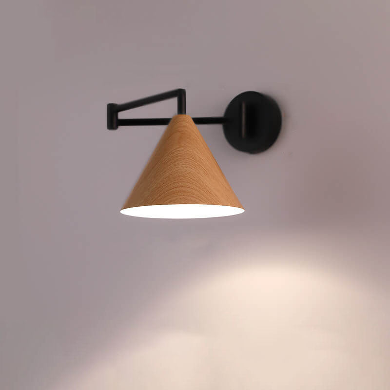 Garduru Minimalist Cone Swing Arm LED Wandlampe | Holzmaserung | Flexibler Schwenkarm | Stimmungslicht | Deko für Zuhause