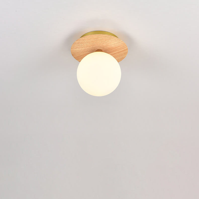 Garduru Minimalistische Deckenleuchte | Glas & Holzoptik | Semi-Flush-Mount | Japanisches Design