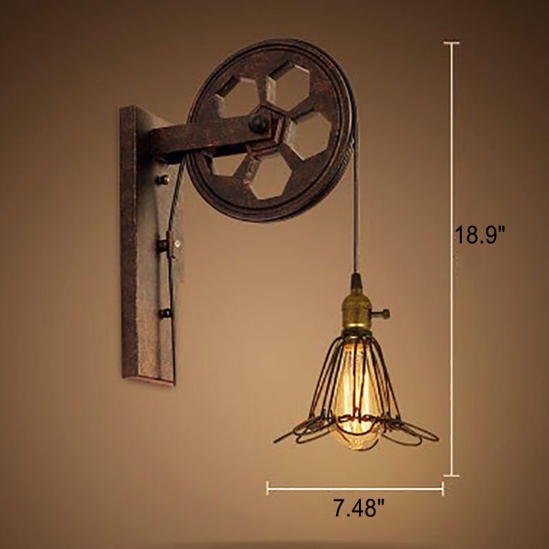 Garduru Vintage Industrielle Wandlampe | Mit Seilzug | 1-flammig | Retro Design