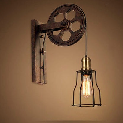 Garduru Vintage Industrielle Wandlampe | Mit Seilzug | 1-flammig | Retro Design