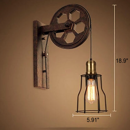 Garduru Vintage Industrielle Wandlampe | Mit Seilzug | 1-flammig | Retro Design