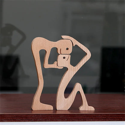 Holzhundefigur für die Familie, handgefertigte Desktop-Tischdekoration, Schnitzmodell für Zuhause und Büro, Haustierskulptur, Weihnachtsgeschenk