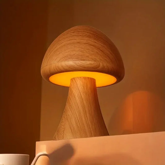 Holz-Pilz-Lampe - Tragbare LED-Nachtlicht mit Touch-Sensor und dimmbaren Einstellungen