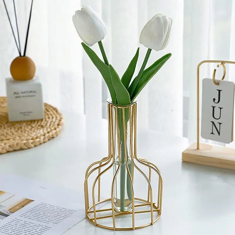 Garduru Goldene Vase | Metall-Käfig-Design | Elegante Dekoration | Perfekt für Zuhause & Büro | Zeitloses Wohnaccessoire