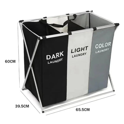 Garduru LAUNDRY BASKET – Faltbarer Wäschekorb mit 3 Fächern – Platzsparende Wäscheorganisation für Zuhause