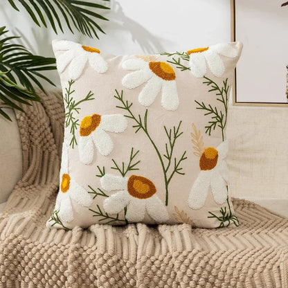 BloomLinen – Bestickter Kissenbezug aus Baumwoll-Canvas mit rustikalem floralem Pracht