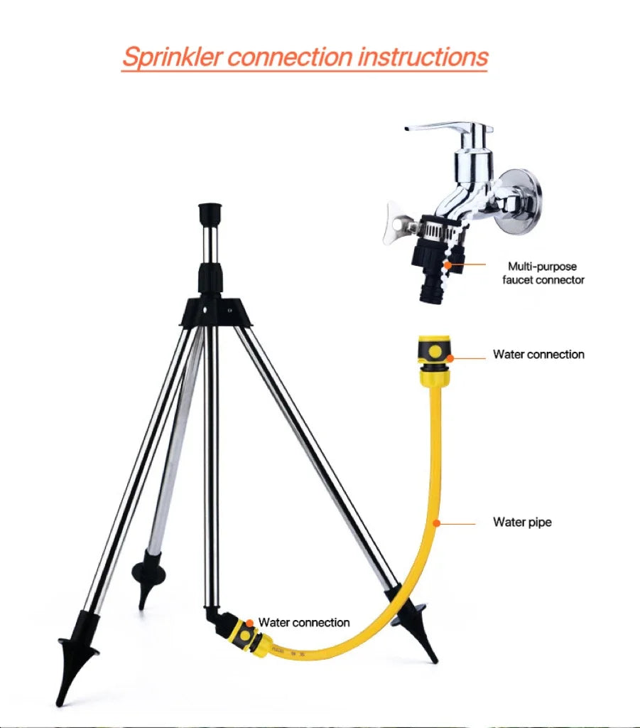 360° Garten Rotationssprinkler – Edelstahl Stativ Set