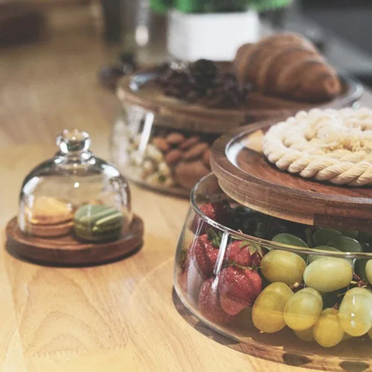 Glasschale mit Holzdeckel – Stabile Aufbewahrungsschale für Snacks und Süßigkeiten