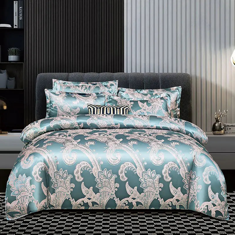 Garduru Satin Rayon Jacquard Bettwäsche 220x240 Sommer Luxus Doppelbett Bettwäsche Set