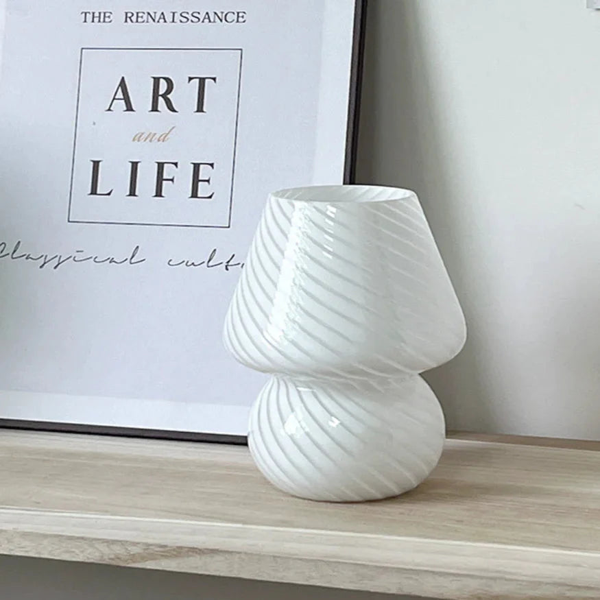 Murano Glas Pilzlampe – Vintage Pink LED Licht für Gemütliche Atmosphäre