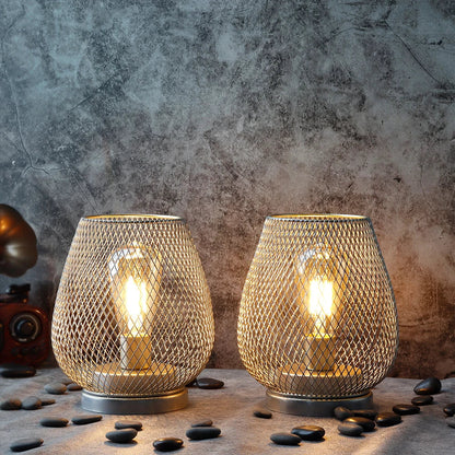 Set aus 2 Metallkäfig Vintage Tischlampe