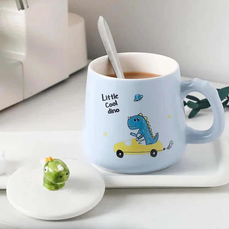 Dinosaur Keramiktasse mit Deckel und Löffel