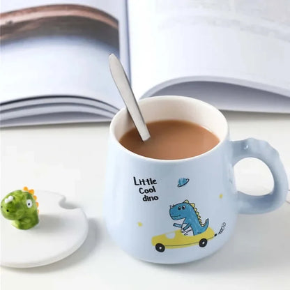 Dinosaur Keramiktasse mit Deckel und Löffel