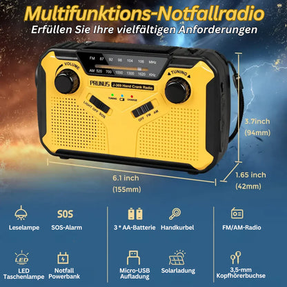 Notfall-Radio mit Kurbel & Solar – Tragbares Dynamo-Radio mit Powerbank & LED-Taschenlampe