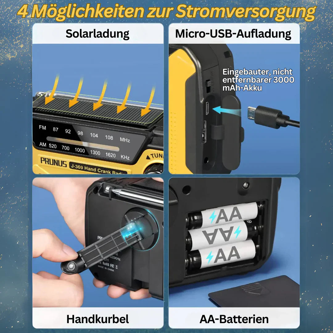 Tragbares Notfallradio mit Solar- und Handkurbel – Dynamo-Radio mit Powerbank und LED-Taschenlampe für Überlebens- und Outdoor-Einsätze