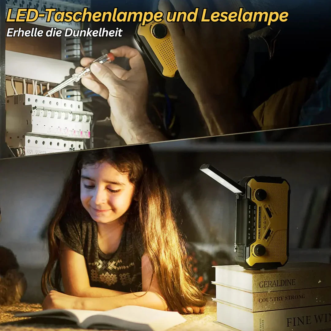 Notfall-Radio mit Kurbel & Solar – Tragbares Dynamo-Radio mit Powerbank & LED-Taschenlampe