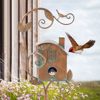 Metallkunst Vogelhaus Gartenstecker