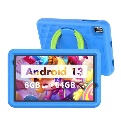 8 Zoll Kinder-Tablet mit Android 13, Quad-Core, 8 GB RAM, 64 GB Speicher und Dual-Kamera für Kinder