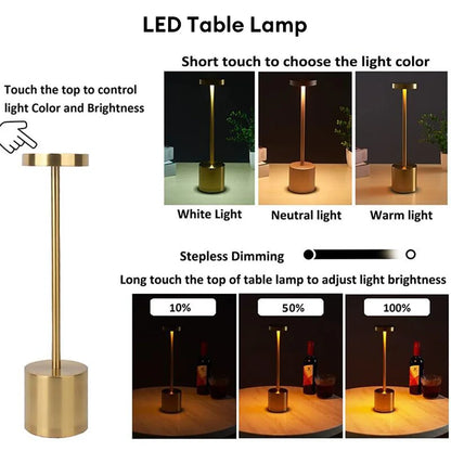 Klassische wiederaufladbare Touch-Tischlampe – stufenlose Dimmung & 3 Farbmodi