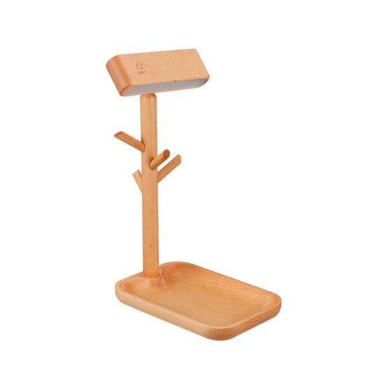 WoodGlow – Elegante dimmbare Tischlampe mit praktischem Stauraum
