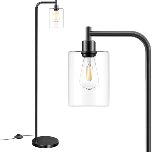 Industrielle Stehlampe mit hängendem Glas-Schirm - Schwarz Bauernhaus Vintage Rustikal Stehend