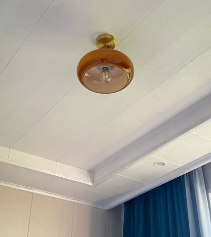Soleil Retro Deckenlampe – Kupferrahmen mit Bernsteinfarbenem Glas – Elegante Beleuchtung für Esszimmer