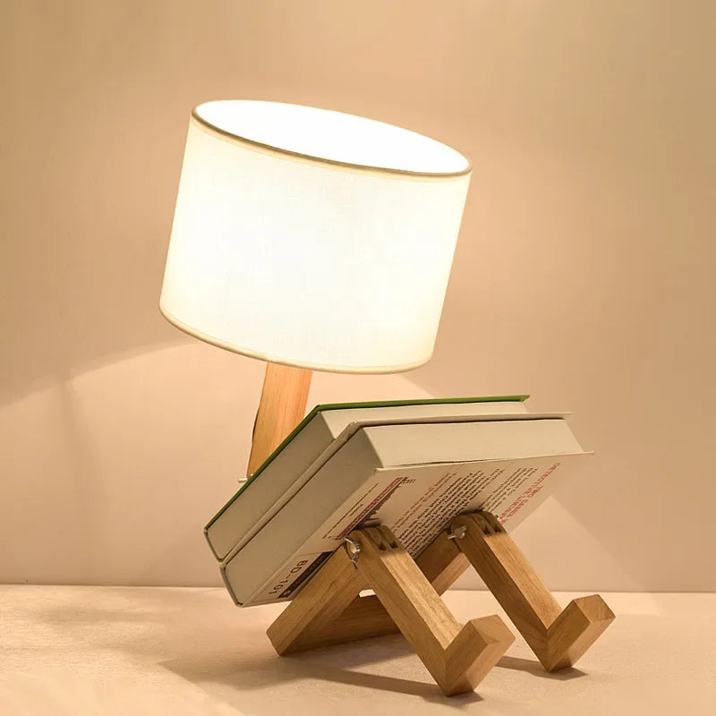 Moderne Holz Tischlampe mit integriertem Buchhalter – Stilvolle Beleuchtung für Ihr Zuhause