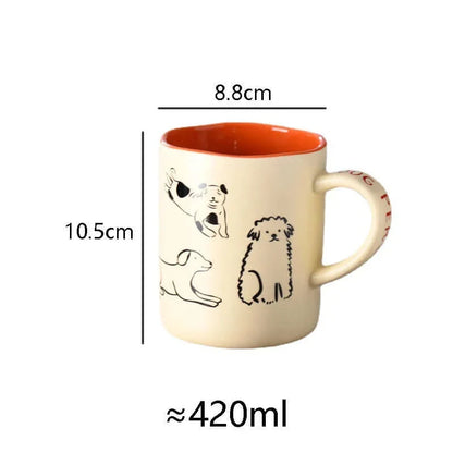 Große kreative keramische Kaffeetasse mit Katzen- und Hundedesign