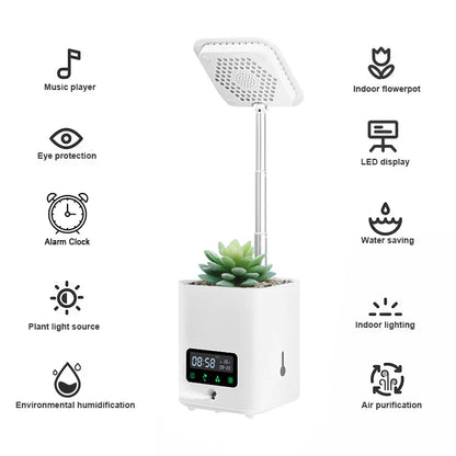 Smart Hydroponic Plant Pot with Diffuser and Desk Lamp for Indoor Use