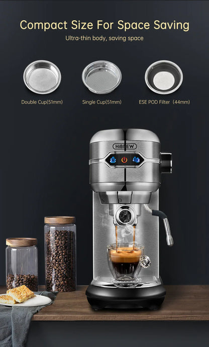Slim Espresso Maschine – 20-Bar Halbautomatische Kaffeemaschine für ESE-Pads & gemahlenen Kaffee