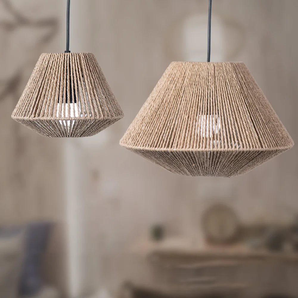 Rattan-Seillampe – Gewebte Lampe – Rustikale geflochtene Hängelampe – Landhausstil