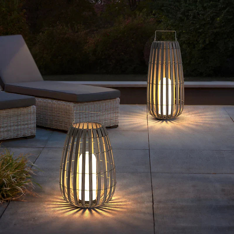 Garduru Garten Rattan Lampe | Umweltfreundliche Solarleuchte | Dekorative Beleuchtung für Außenbereiche