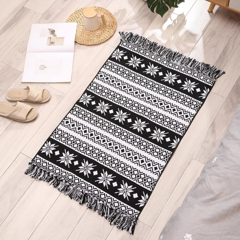 Retro-Boho Handgewebter Teppich 60x90 cm – Fransen-Teppich für Wohnzimmer & Heimdekoration