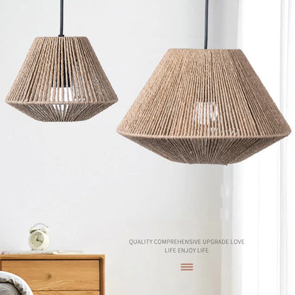 Rattan-Seillampe – Gewebte Lampe – Rustikale geflochtene Hängelampe – Landhausstil