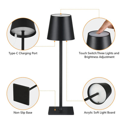 Kabellampe LED-Tischlampe – Wiederaufladbares Licht mit Touch-Steuerung
