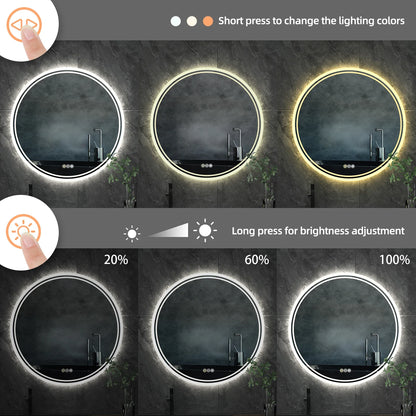 LUVODI Beleuchteter runder Spiegel für Badezimmer, Touchscreen, dimmbar, beschlagfrei