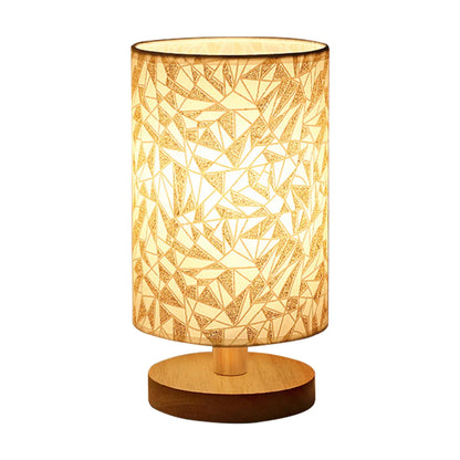 Royaleva USB Nachttischlampe mit Holzsockel und Zylinderschirm