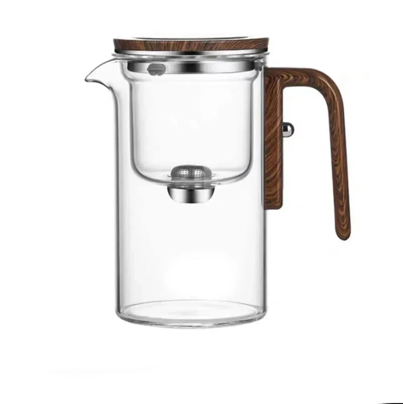 Wassertrennung Innentopf Teekanne - Glasfiltration, Ein-Klick-Magnet-Schalter, Holzgriff, 520ml