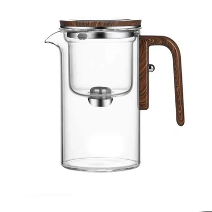 Wassertrennung Innentopf Teekanne - Glasfiltration, Ein-Klick-Magnet-Schalter, Holzgriff, 520ml