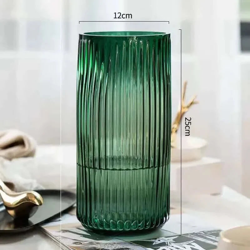 Zeitgenössische Fluted Transparente Glas Blumenvase