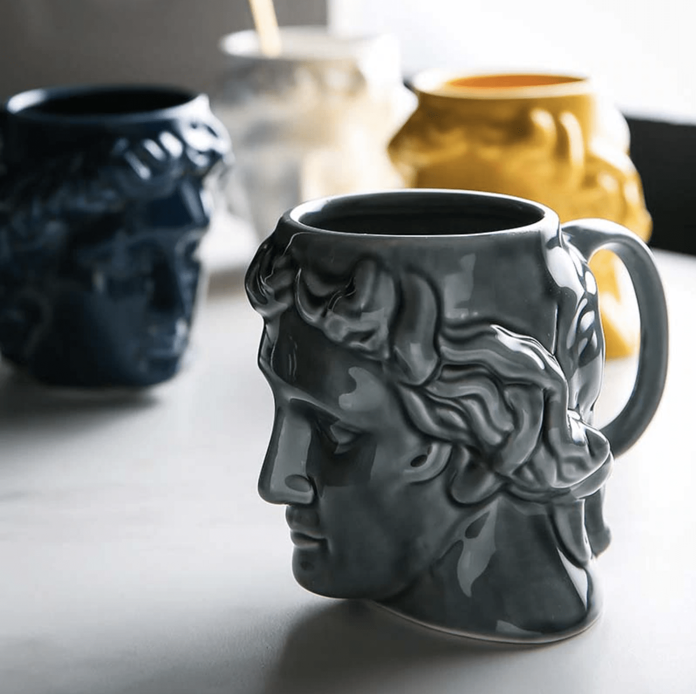 David Kopf Tasse – Keramik Becher mit Skulptur – 18oz Kapazität & Moderne Farben