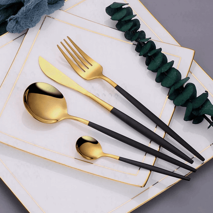 Modern Schwarz Gold Besteckset