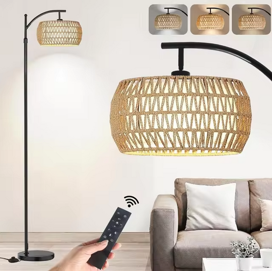 Rattan LED Stehlampe – Dimmierbares Stehlicht mit 3 Farbtemperaturen für eine gemütliche Atmosphäre