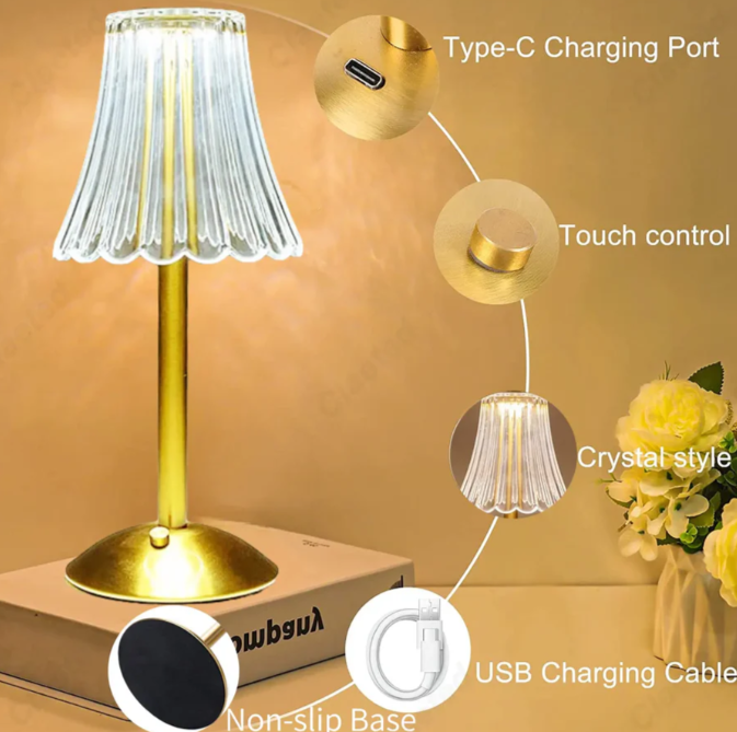Elegante Drahtlose Kristalllampe | Touch-Control & Dimmbares Licht