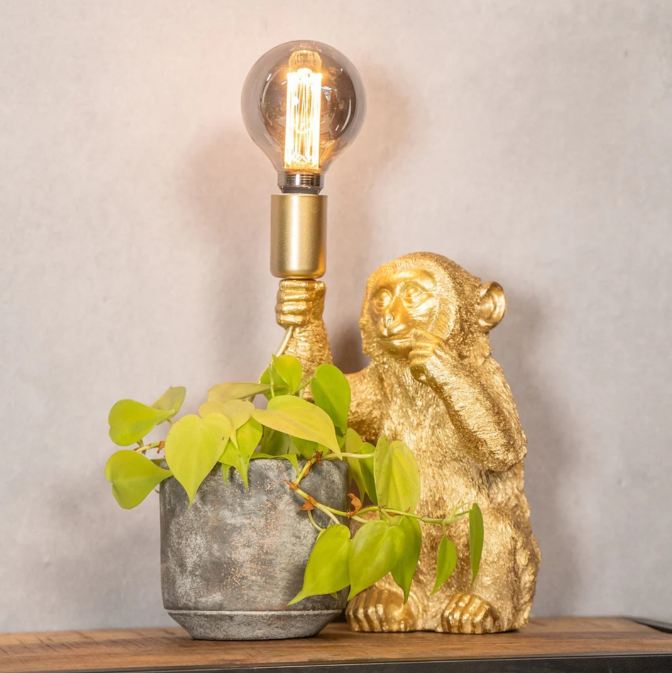 Elegante Goldene Affe Blumentop Lampe