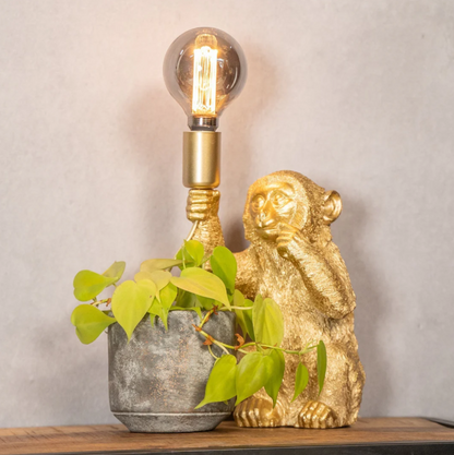 Elegante Goldene Affe Blumentop Lampe