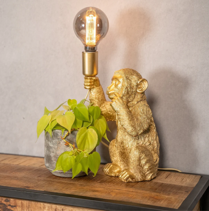 Elegante Goldene Affe Blumentop Lampe